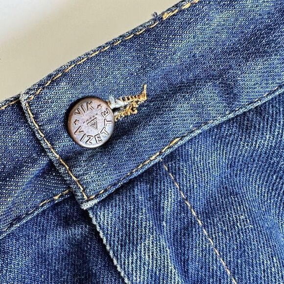 Vintage 70s Vik Vizette Flare Jeans Denim Embroidered Butterflies Blue Size 26 - Picture 8 of 12